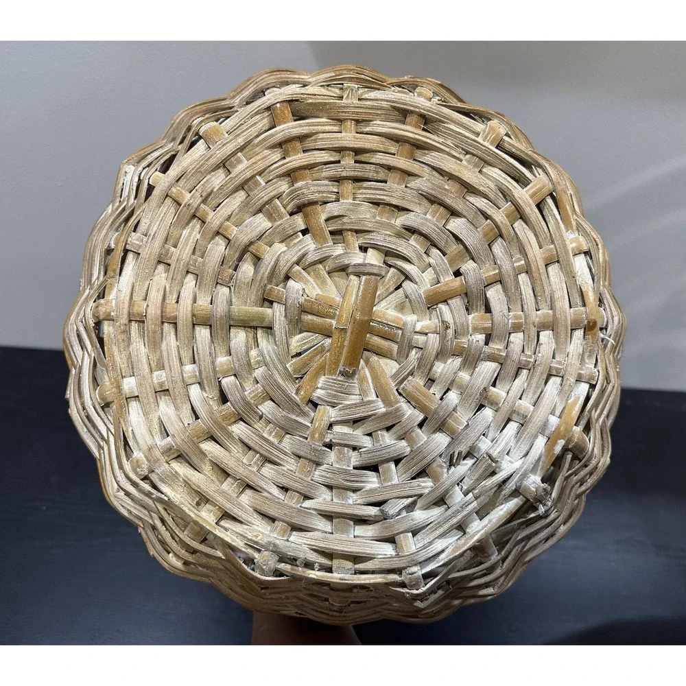 Vintage Wicker Basket Twig Handle 3D Yellow Flower Boho Cottagecore Gathering